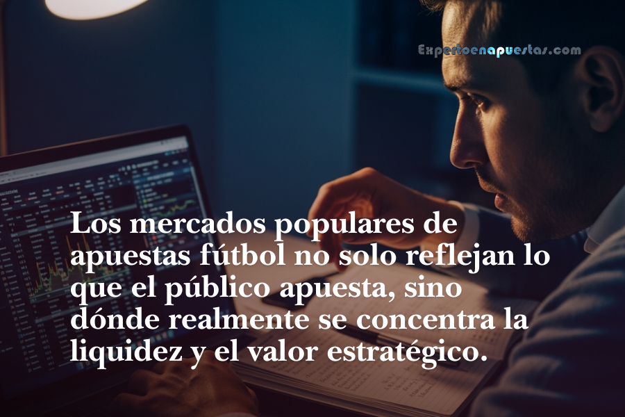 Analista revisando estadísticas y cuotas en mercados populares de apuestas fútbol para evaluar valor estratégico antes de apostar