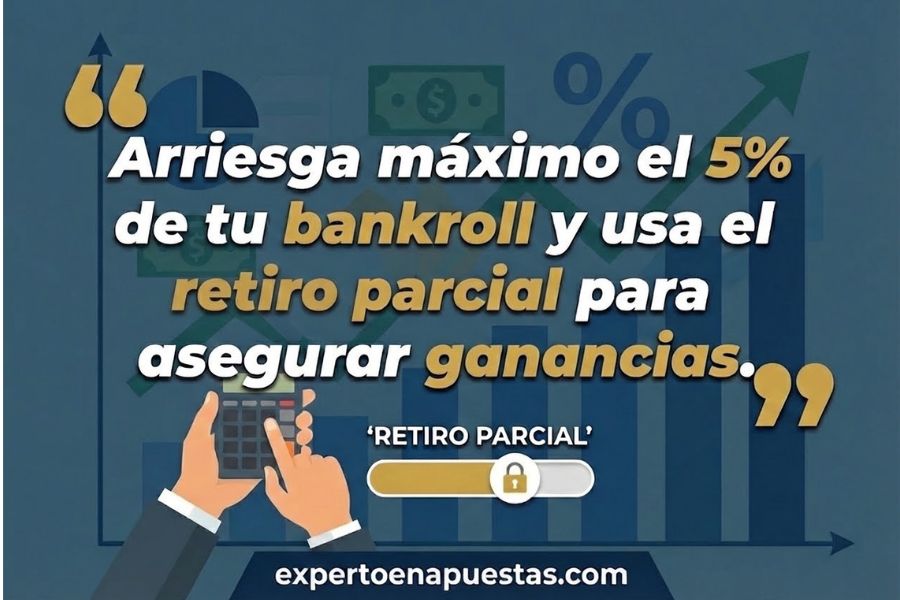 Arriesga máximo el 5_ de tu bankroll y usa el retiro parcial para asegurar ganancias
