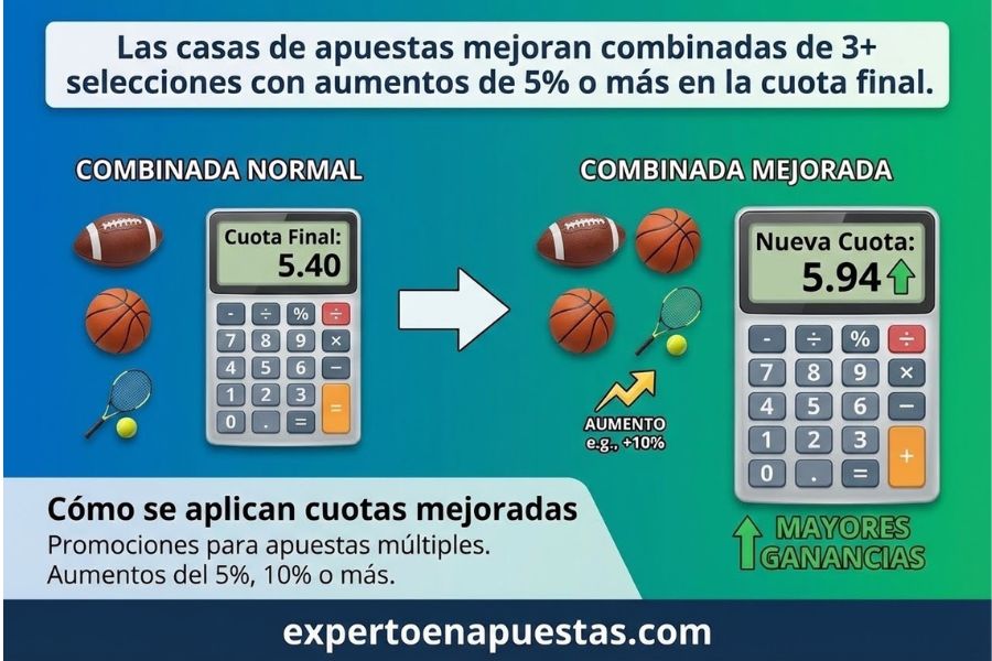 Las casas de apuestas mejoran combinadas de 3+ selecciones con aumentos de 5_ o más en la cuota final