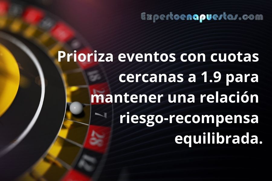 Prioriza eventos con cuotas cercanas a 1.9 para mantener una relación riesgo-recompensa equilibrada.