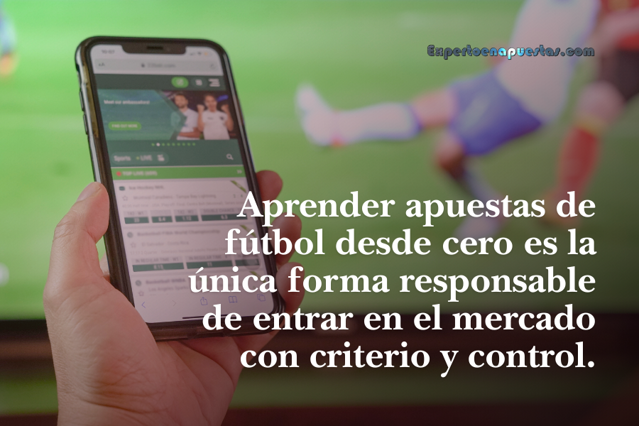 Usuario consultando una plataforma de apuestas de fútbol desde su móvil mientras sigue un partido en directo.