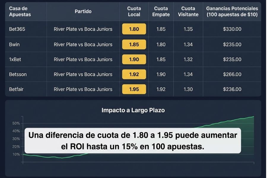 Comparar cuotas puede aumentar el ROI hasta un 15_ en 100 apuestas