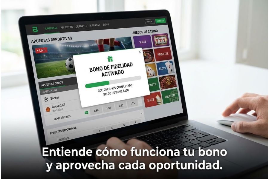 Pantalla de bono activo con progreso de rollover