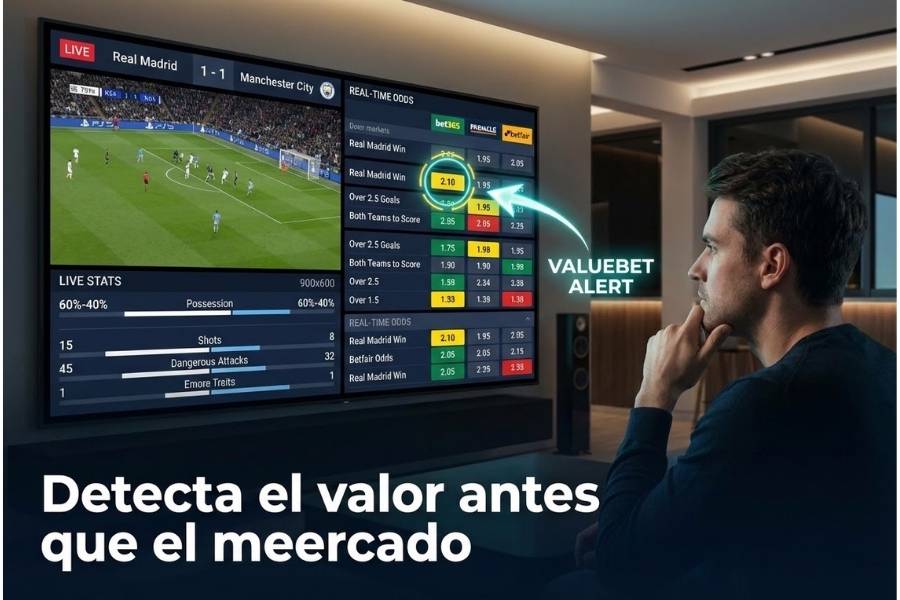 Partido en vivo con estadísticas y cuotas comparadas para detectar valuebets