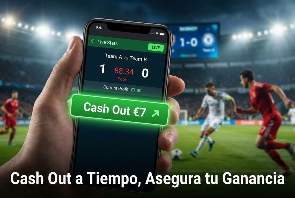 Cash out en apuesta deportiva mostrando ganancia anticipada