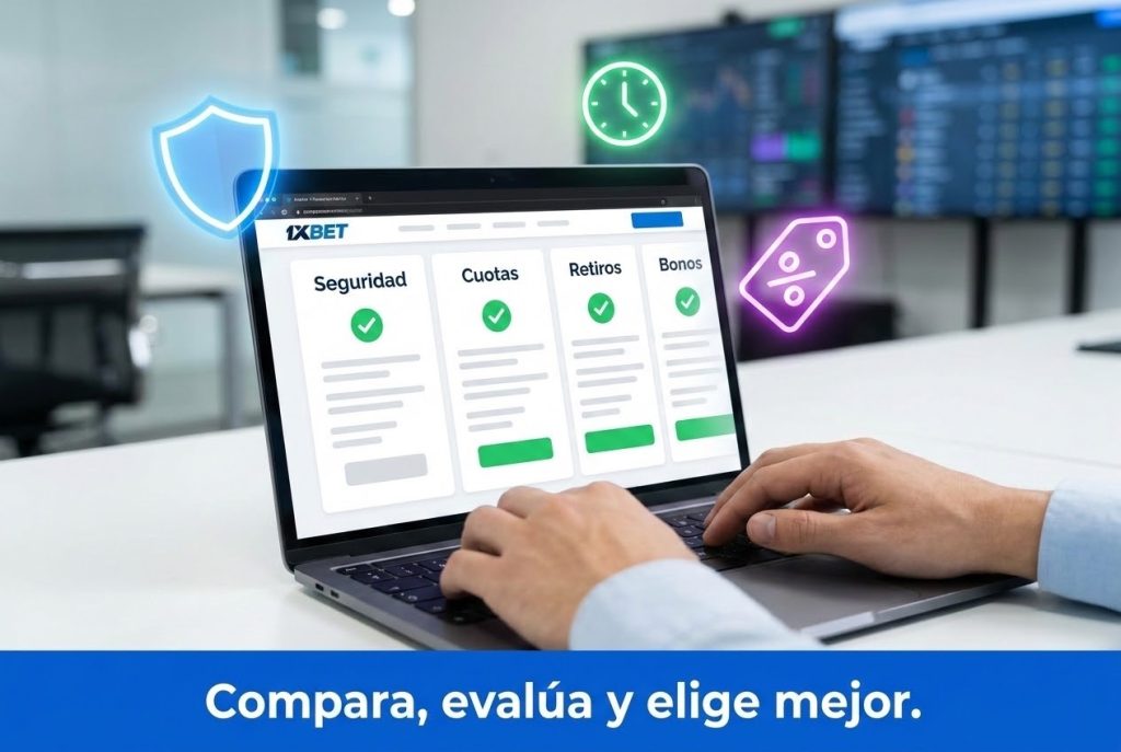 Usuario comparando casas de apuestas seguras en laptop