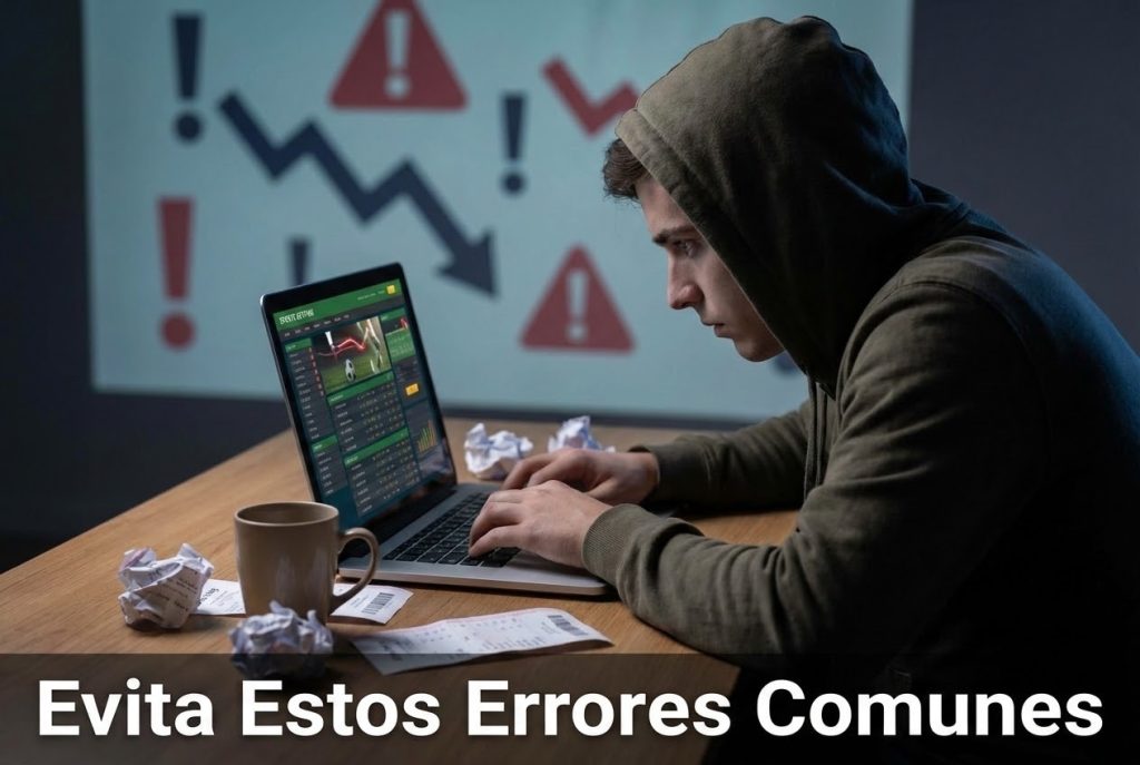 Principiante cometiendo errores al apostar en una laptop