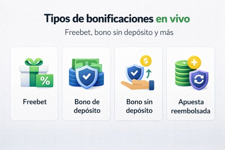 tipos de bonificaciones en apuestas en vivo como freebet bono de depósito y bono sin depósito